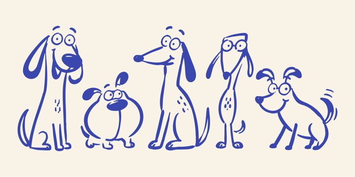 Dog Characters Doodle Vector Set