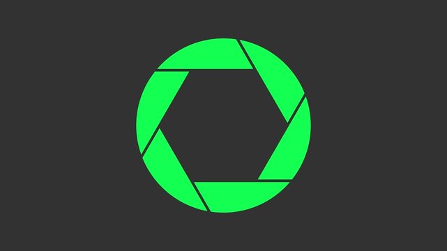Bright green camera shutter icon on a dark grey background