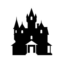 Fototapeta premium Castle silhouette with towering spires and gate.