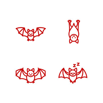 Cute red bat cartoon in four poses.
