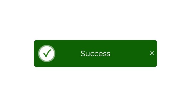green success notification popup bounce animation with check mark wave effect.