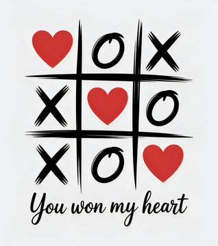 Tic-tac-toe grid with hearts and Xs