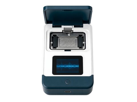 PCR Thermal Cycler Machine with Digital Touchscreen Display and Open Sample Block Isolated on White Background