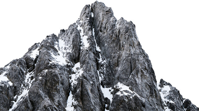 Jagged rocky mountain peak with snow patches