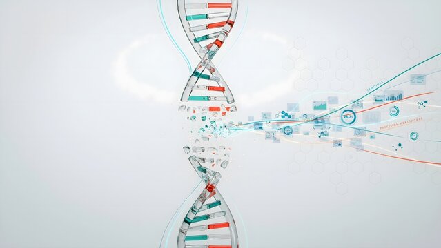 DNA helix transforming into data stream &ndash; Ideal for genetics, medical data, or biotechnology visuals.