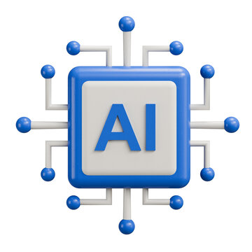 3D AI Processor Chip and Artificial Intelligence Network Icon