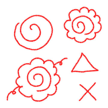 Hand drawn crayon grading marks set, hanamaru circle triangle and cross for teachers
