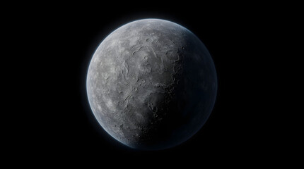 Obraz premium Rocky Gray Planet Floating in Deep Space with Dark Cosmic Background