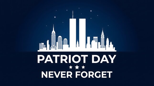 Patriot day never forget memorial tribute illustration with new york city skyline silhouette