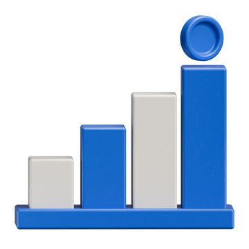 3D Bar Chart Icon with Rising Growth Trend and Coin