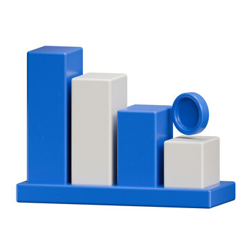 3D Declining Bar Chart and Financial Coin Icon on White