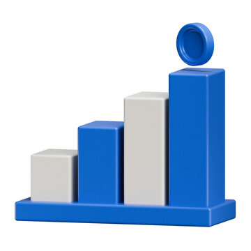3D Blue and White Growth Bar Chart and Coin