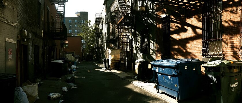 Urban Alleyway Shadows - A Glimpse of City Life and Decay.