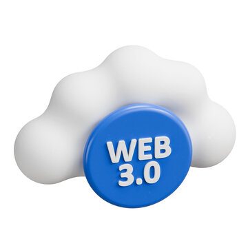 3D Web 3.0 Cloud Computing Icon on White Background
