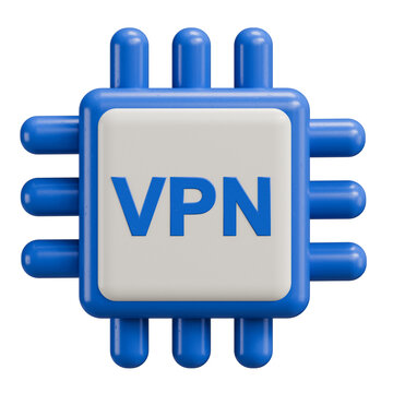 3D VPN Microchip Icon for Network Security and Privacy
