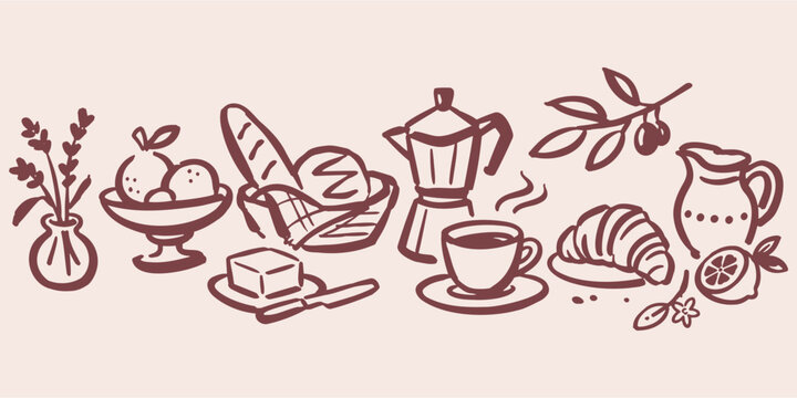Breakfast Food Doodle Vector Set