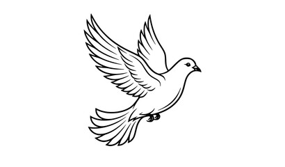 Fototapeta premium Flying Dove Outline Vector Illustration with Peace Pigeon Line Art Isolated on White Background
