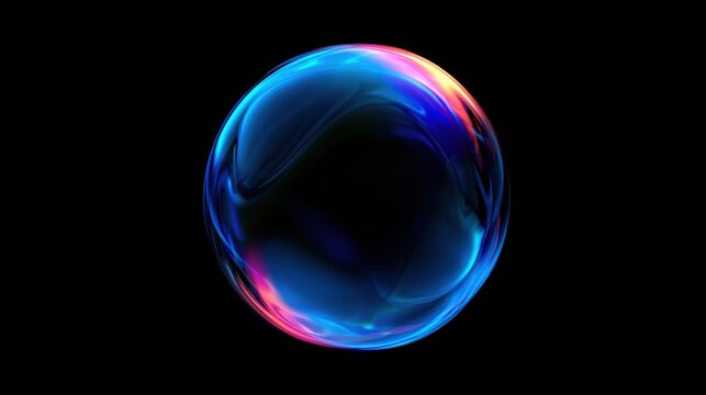 Glowing neon orb bubble abstract art with colorful iridescent reflections and futuristic light effects