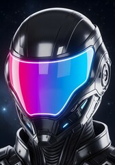 Fototapeta premium Futuristic cyberpunk helmet with glowing neon visor in space