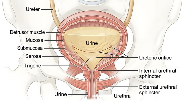 Detailed anatomical illustration of the human urinary system