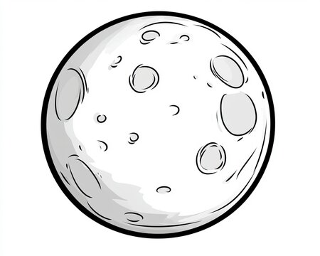 Cartoon Moon Illustration With Craters Isolated On A Plain White Background For Kids Design Work.