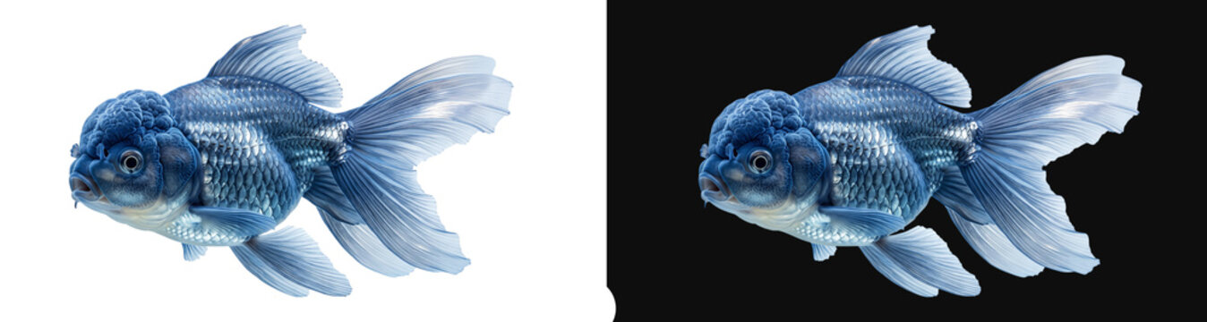 Blue oranda goldfish with prominent wen isolated on transparent background