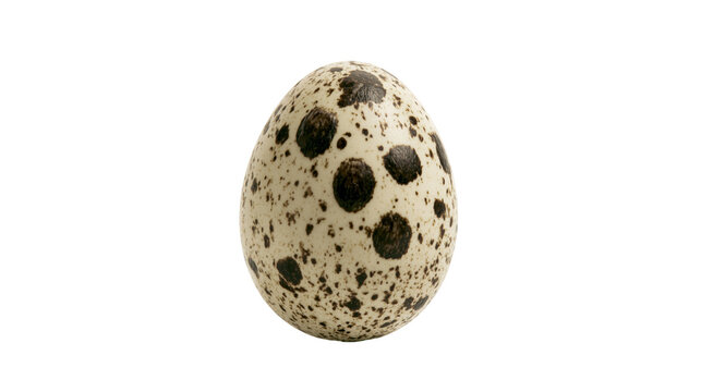 Speckled quail egg with dark brown spots, isolated on transparent background