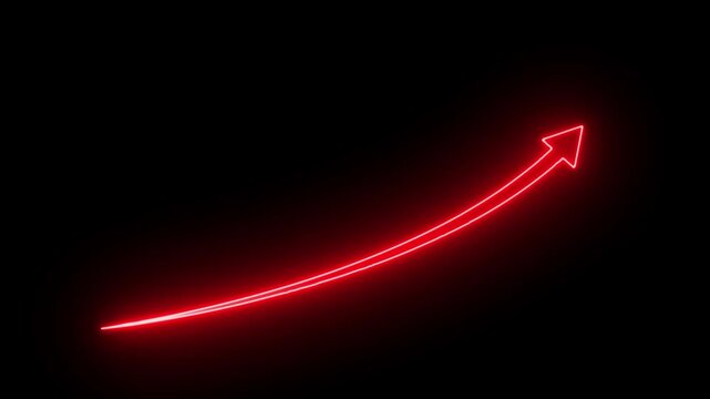 Glowing neon line growing business graph chart concept. Excellent financial status of corporate business rise with up arrow. 4k animation.
