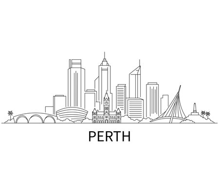 Black line art of Perth's skyline