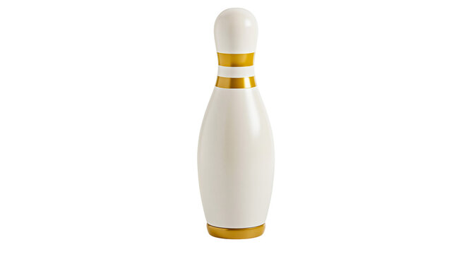 Elegant white bowling pin with gold accents, isolated on transparent background