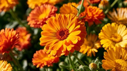 Obraz premium Pot marigolds bloom vibrantly in gardens.