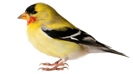 Naklejka premium American Goldfinch bird with black cap and yellow plumage, isolated on transparent background