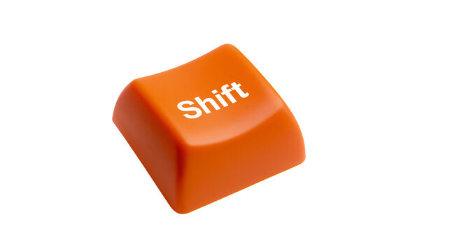 Orange keyboard Shift key with white lettering, isolated on transparent background