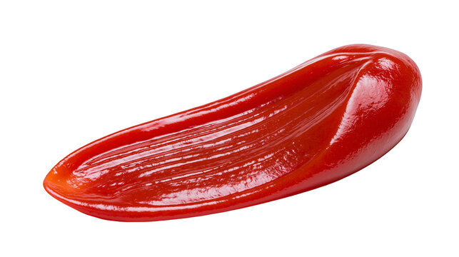 Red ketchup smear with visible texture lines, isolated on transparent background