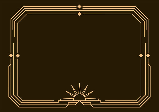 Elegant Art Deco Border Frame With Geometric Sunburst Accents and Sophisticated Rectangular Linear Design Elements for Vintage Stationery