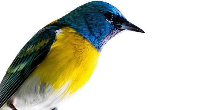 Blue and yellow bird with green wings