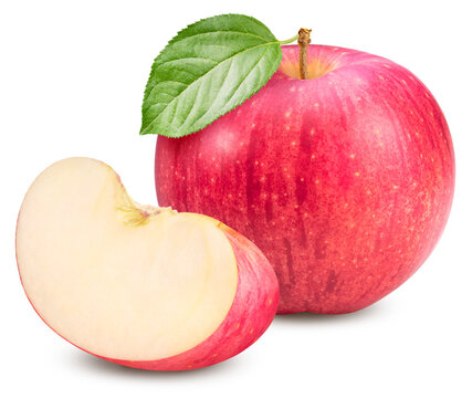 Giant Red Apple with leaf isolated on white background, Big apple on white background,
