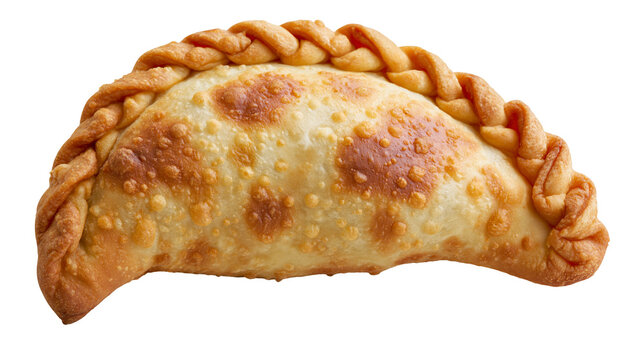 Golden fried empanada with braided crust, isolated on transparent background
