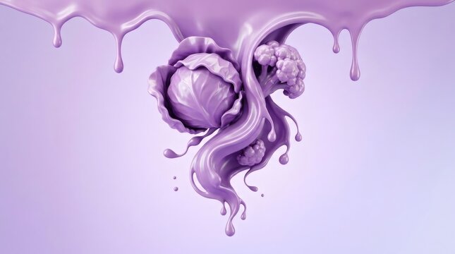 Purple Cabbage Vegetable Splash Liquid Fluid Dynamic Abstract Background