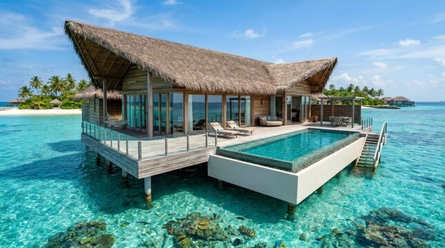 Overwater Bungalow Villa Infinity Pool Tropical Ocean Maldives Travel