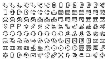 Obraz premium Business Contact Communication Support Black Outline Editable Vector Icon Set