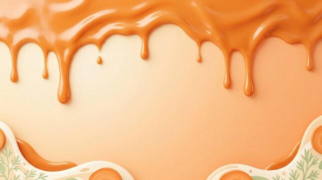 Caramel Orange Liquid Drip Thick Fluid Abstract Background Texture Template