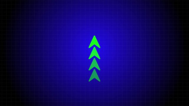 Animated Upward Green Arrows on Blue Grid Background &ndash; Decline, Decrease and Downward Direction Concept 4K
