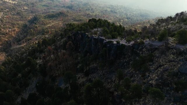Volcanic Rugged Terrain Covered With Forest Trees And Mountains At Nevado de Colima In Mexico. Aerial Rotate Shot