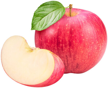 Giant Red Apple with leaf isolated on white background, Big apple on white background,