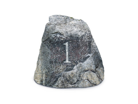 large stone with number one isolated on white background.