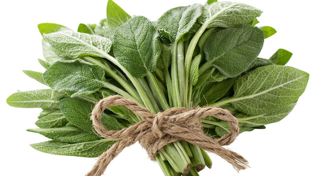 Fresh sage herb bunch tied with jute twine