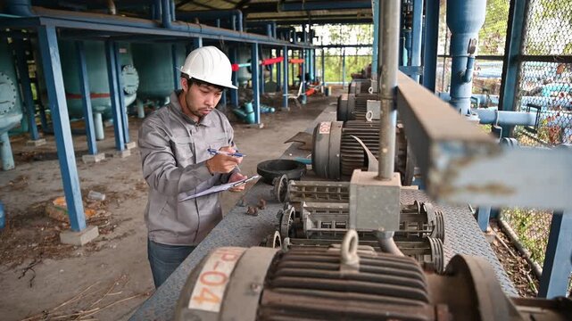 Industrial Technician Performing Pump Inspection and Maintenance in Water Treatment Facility