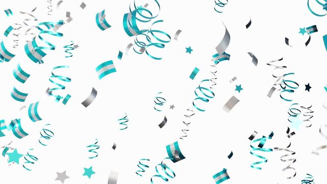 Colorful confetti falls through the air while national flags of Honduras wave in the background. This animation shows a festive atmosphere that marks a national celebration
