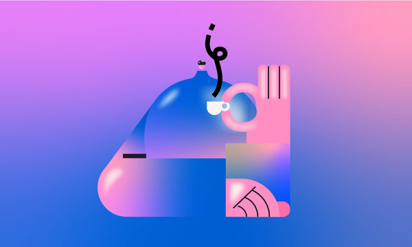 Stylized Person Drinking Hot Coffee in Colorful Abstract Illustration
